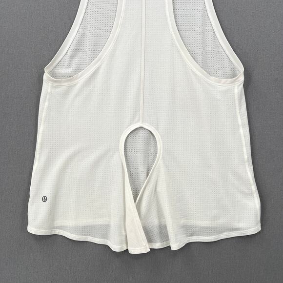 LULULEMON Racerback Tank Top Womens 6 White Tie Back Workout Running Mesh Knit - Picture 7 of 11